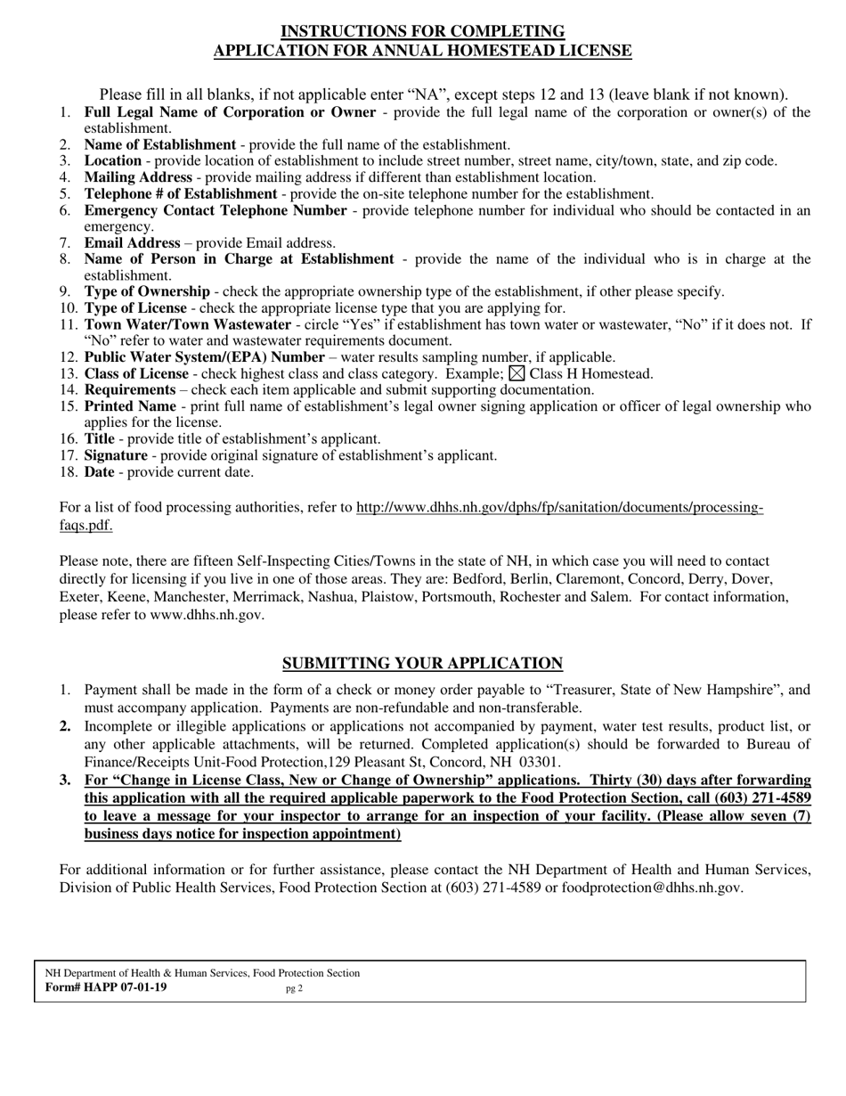 Form HAPP Application for Annual Homestead License - New Hampshire, Page 2