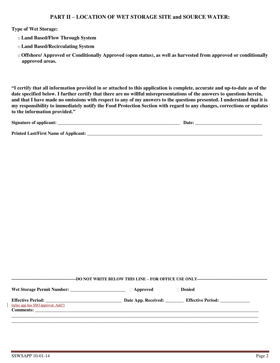 Wet Storage Permit Application - New Hampshire, Page 2