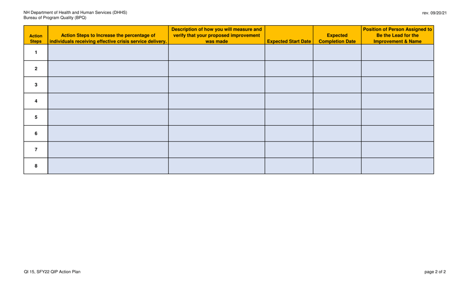Qsr Quality Improvement Plan (Qip) Progress Report - New Hampshire, Page 2