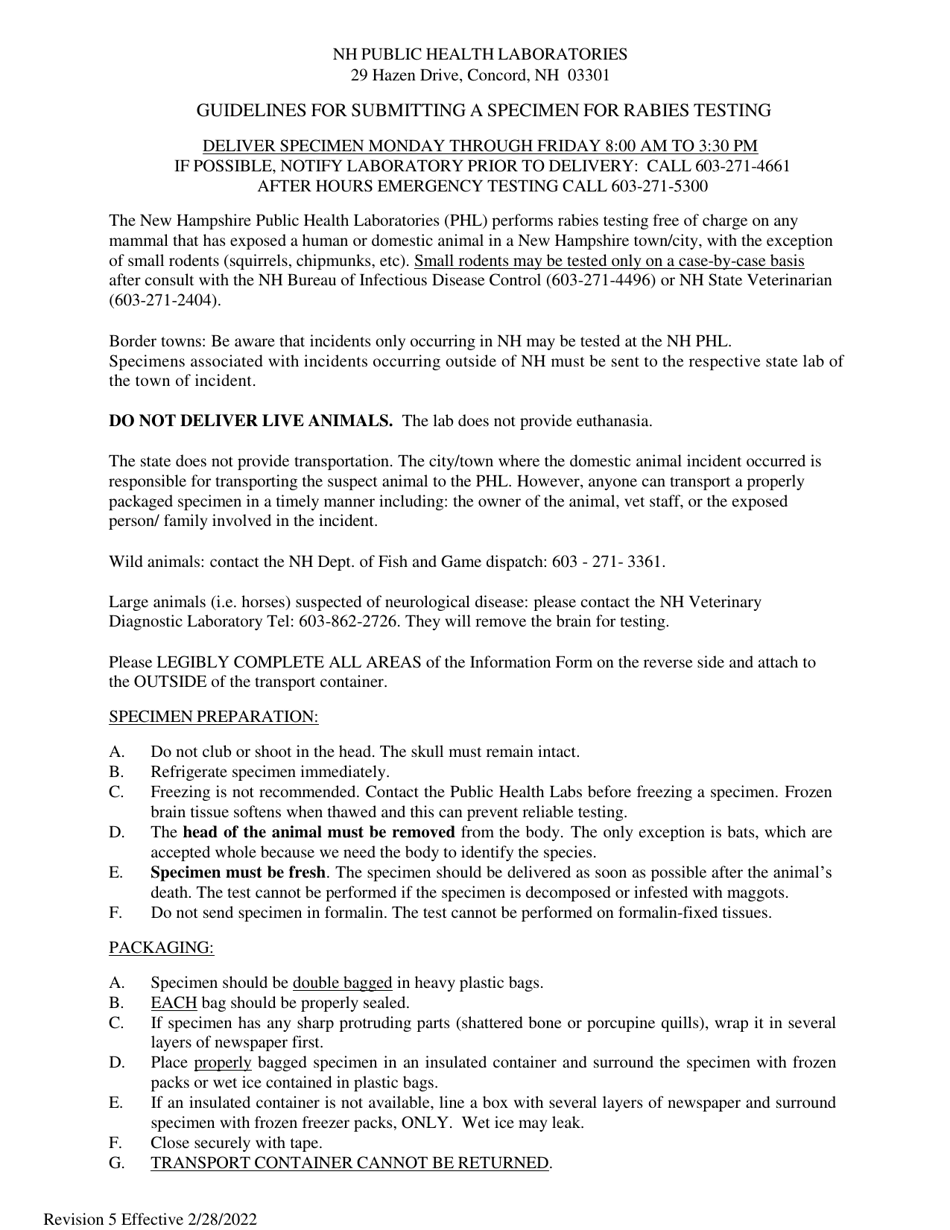Suspect Rabies Information Form - New Hampshire, Page 3