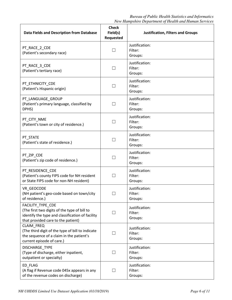 Application for Limited Use Data Set - New Hampshire, Page 7