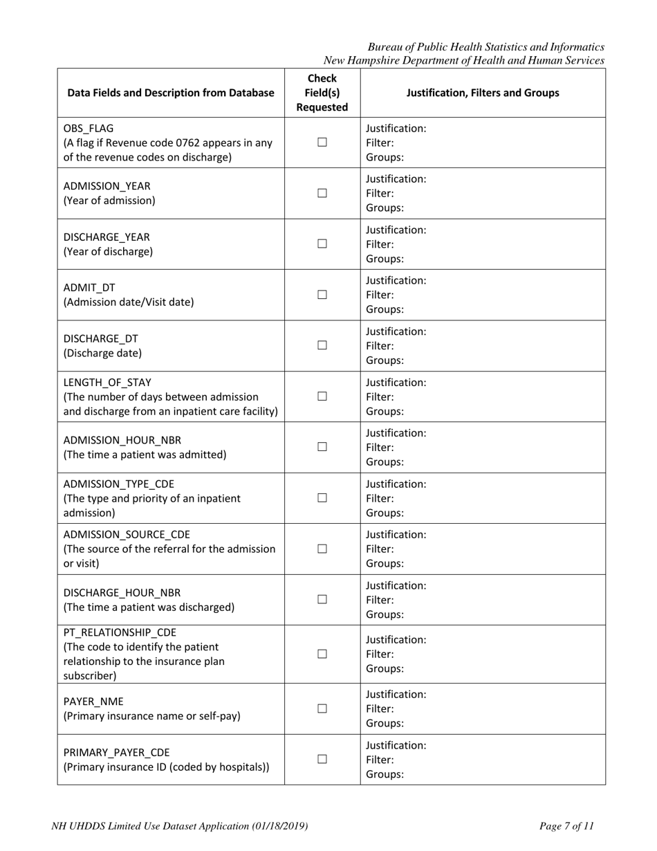 Application for Limited Use Data Set - New Hampshire, Page 8