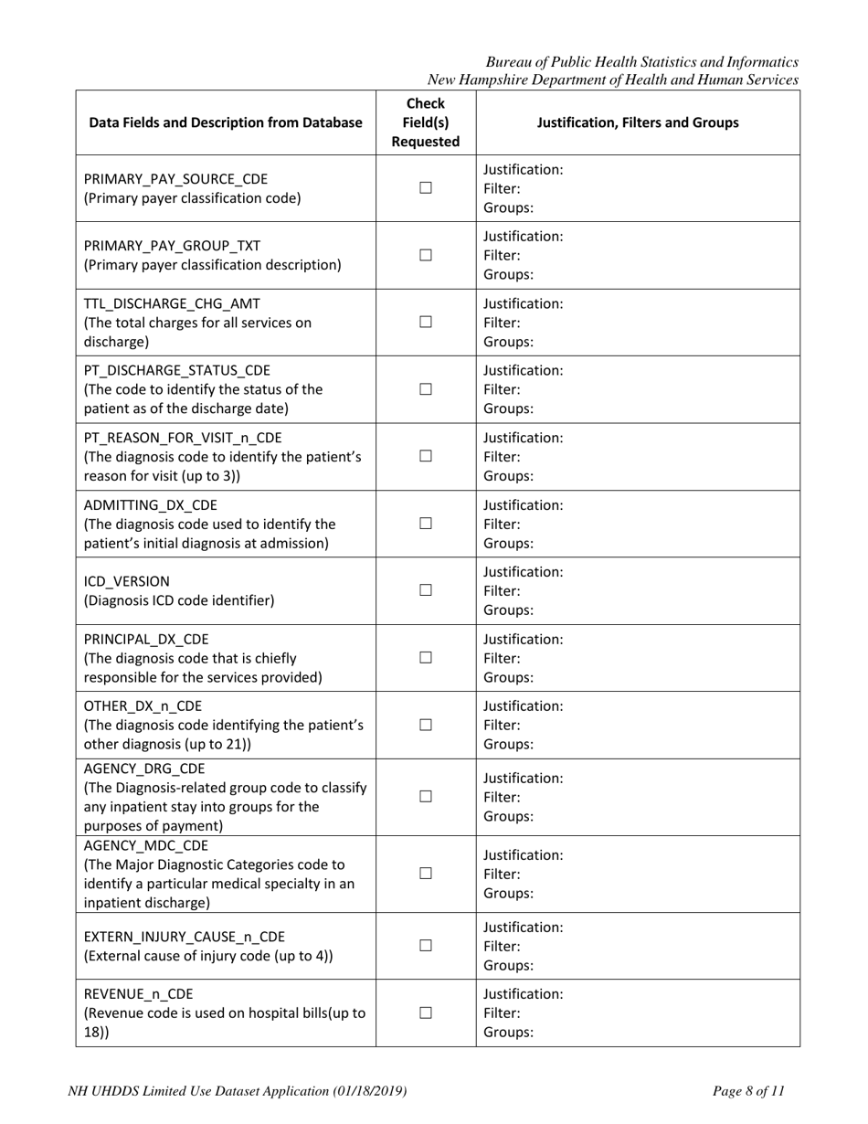 Application for Limited Use Data Set - New Hampshire, Page 9
