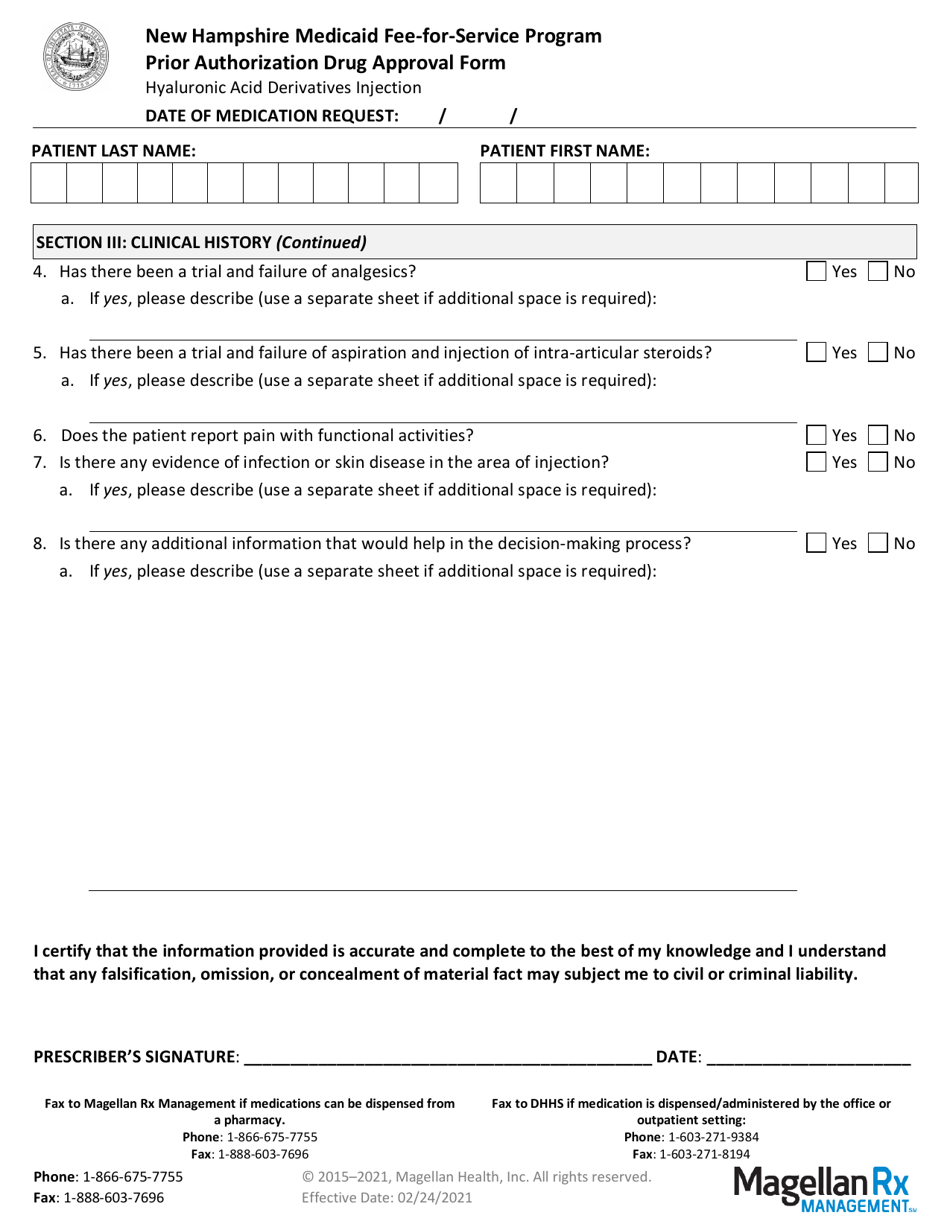 New Hampshire Prior Authorization Drug Approval Form Hyaluronic Acid