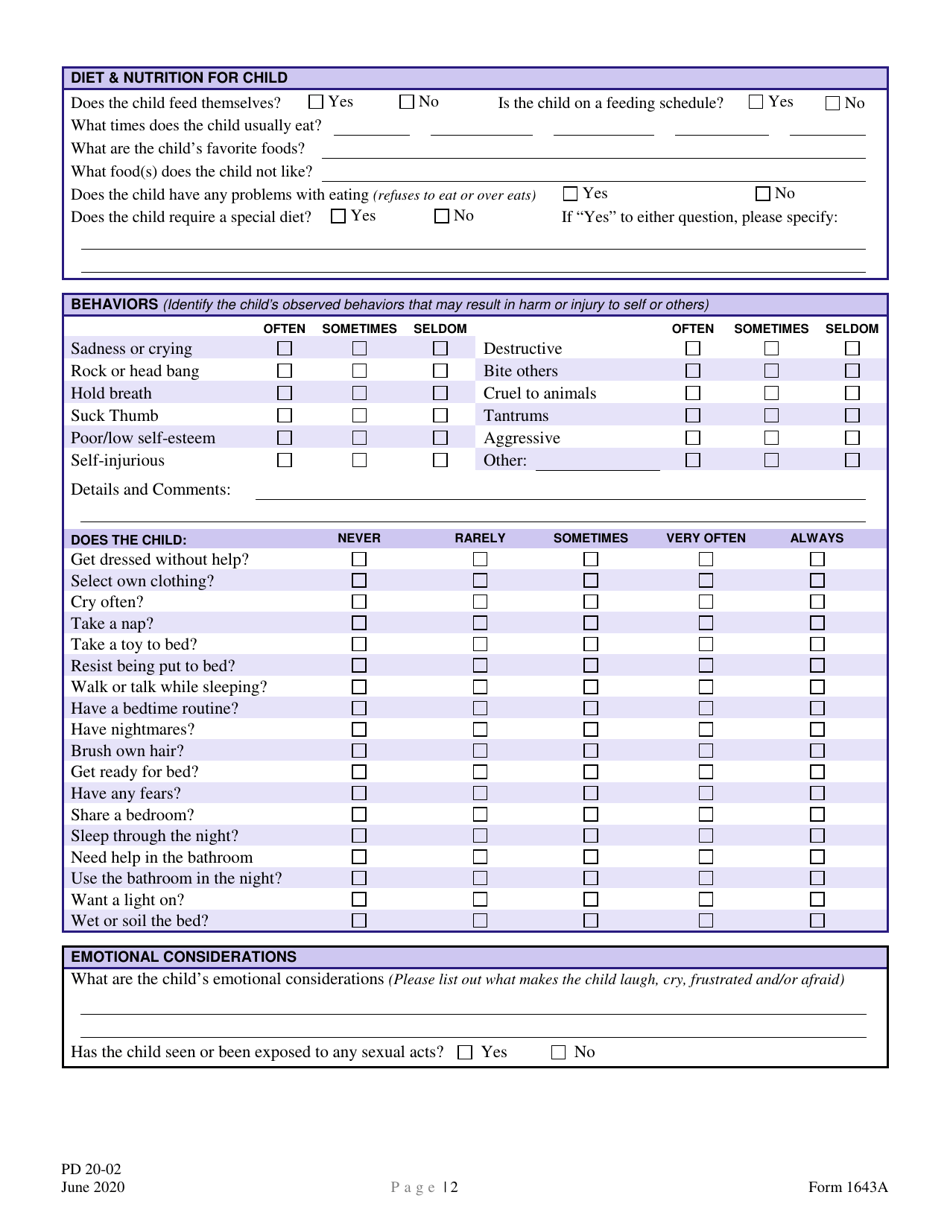 Form 1643A Getting to Know Me - Infant / Toddler (0-3 Years Old) - New Hampshire, Page 2