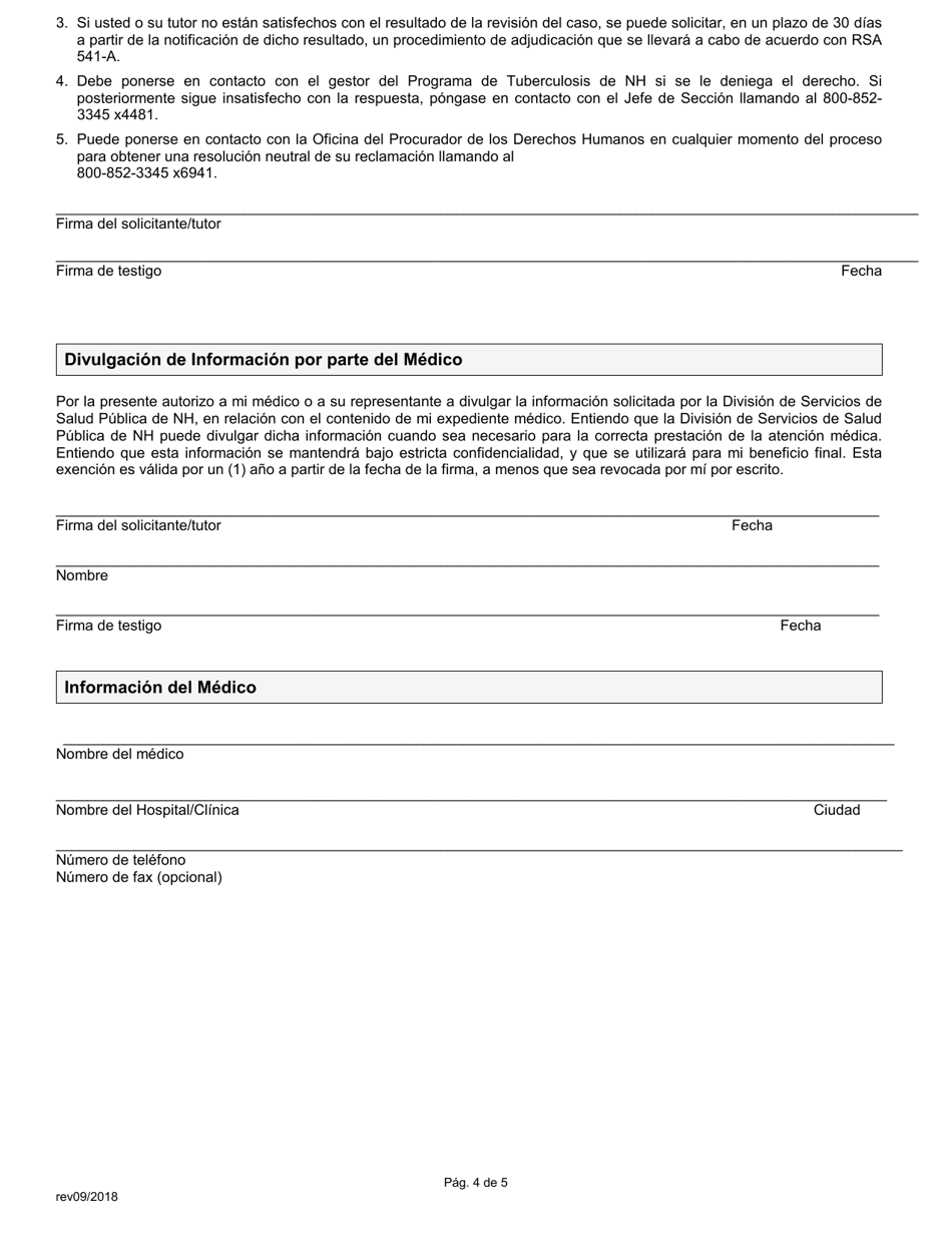Solicitud De Ayuda Financiera Para La Tuberculosis De Nh - New Hampshire (Spanish), Page 4