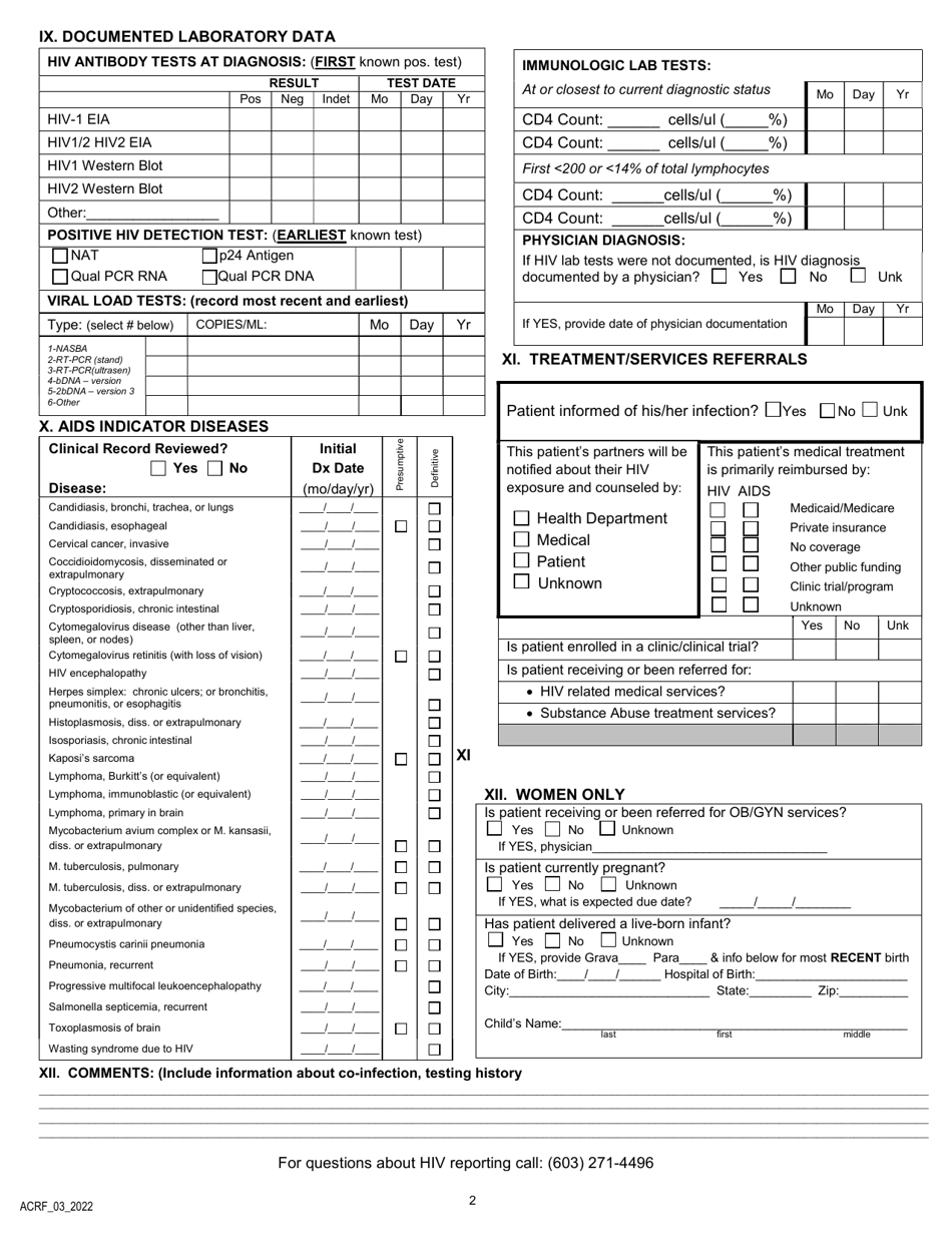 New Hampshire Adult HIV/AIDS Case Report Form (For Patients 13 Years of ...