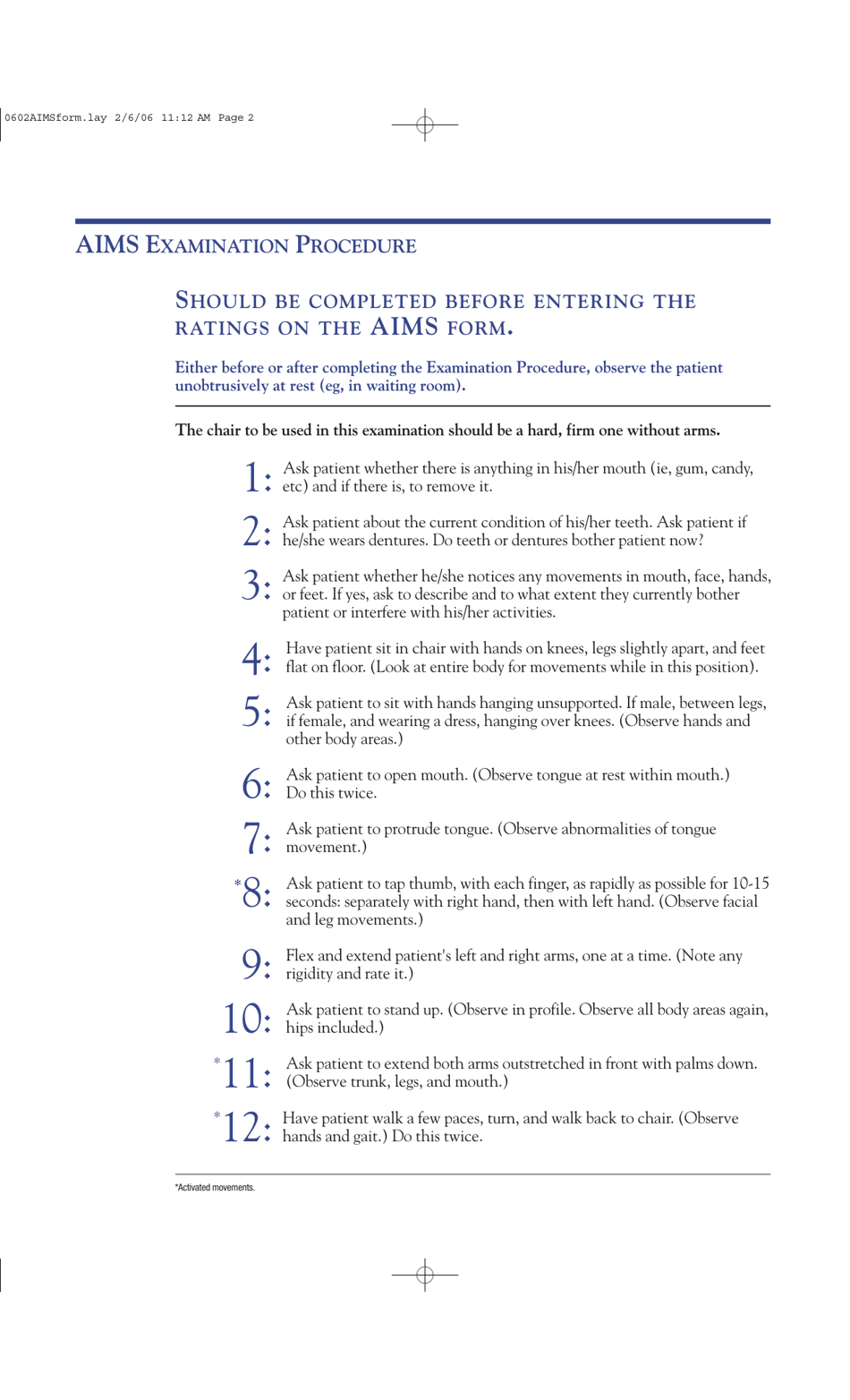 Abnormal Involuntary Movement Scale (Aims) Exam - New Hampshire, Page 1