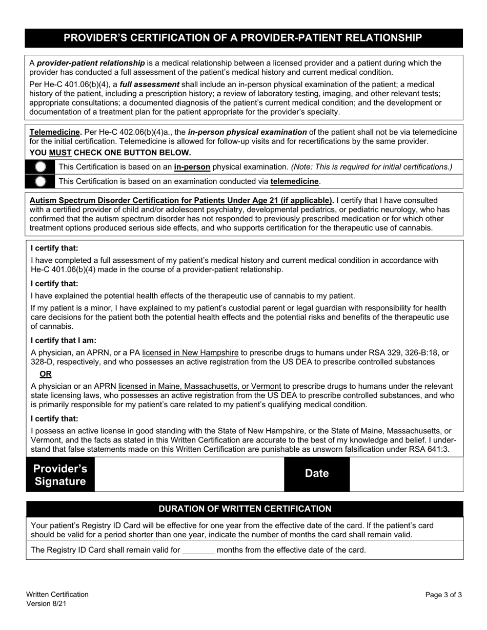 Written Certification for the Therapeutic Use of Cannabis - New Hampshire, Page 4