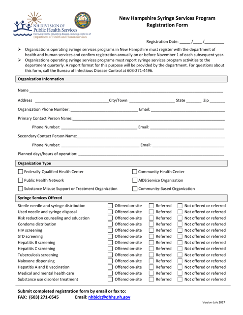Registration Form - New Hampshire Syringe Services Program - New Hampshire