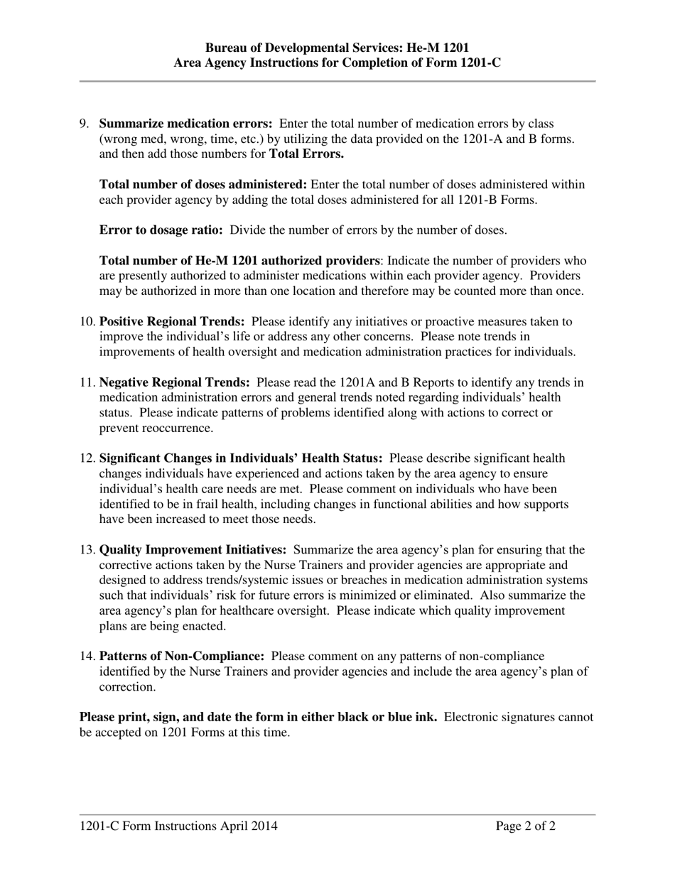 Instructions for Form 1201-C Six-Month Nurse Trainer Report to Nh Bureau of Developmental Services Medication Committee - New Hampshire, Page 2