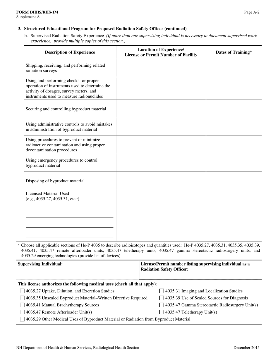 Form RHS-1M Supplement A - Fill Out, Sign Online And Download Printable ...