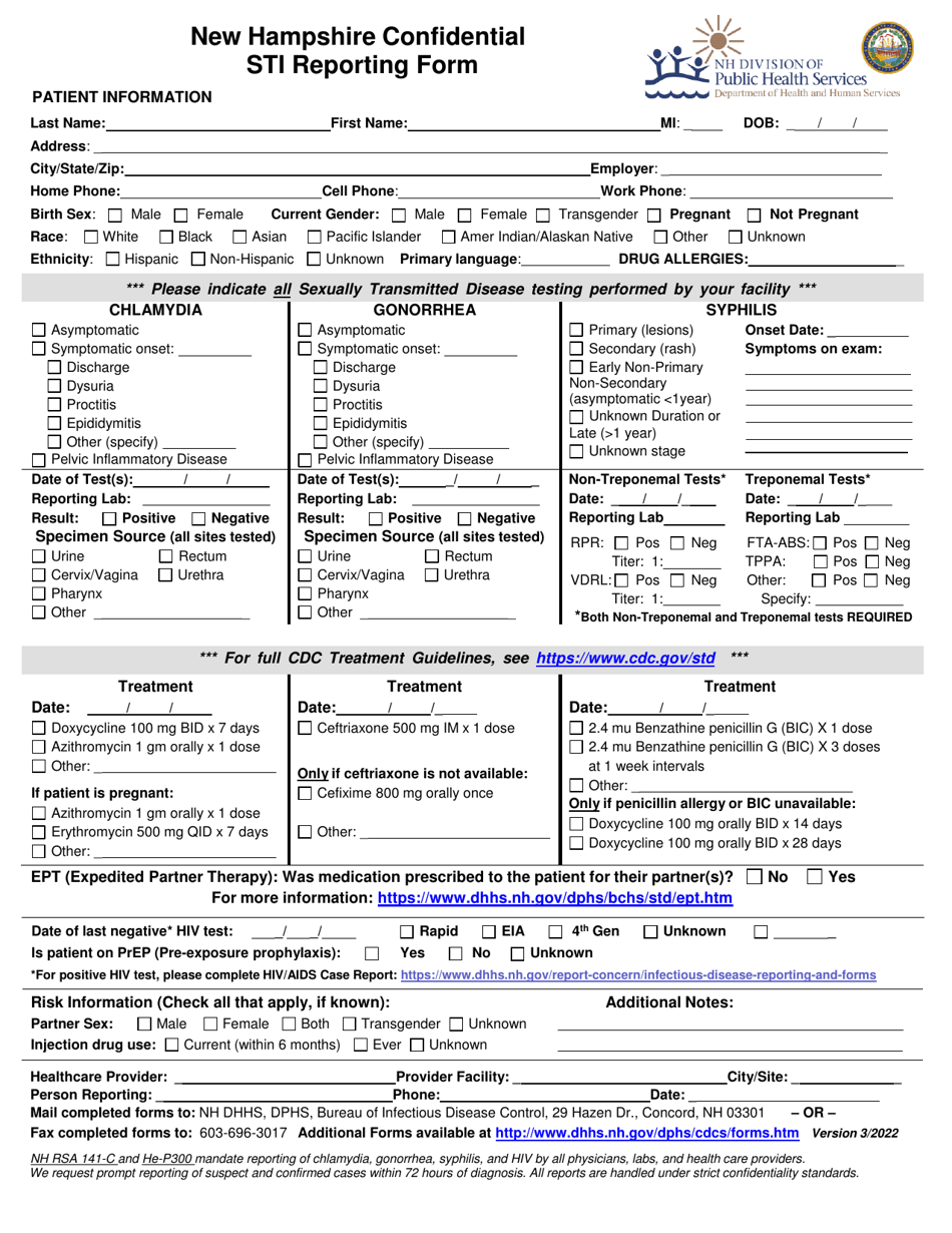 New Hampshire Sti Reporting Form - Fill Out, Sign Online and Download ...