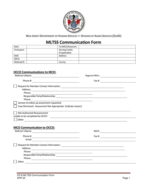 Form CP-8 Mltss Communication Form - New Jersey