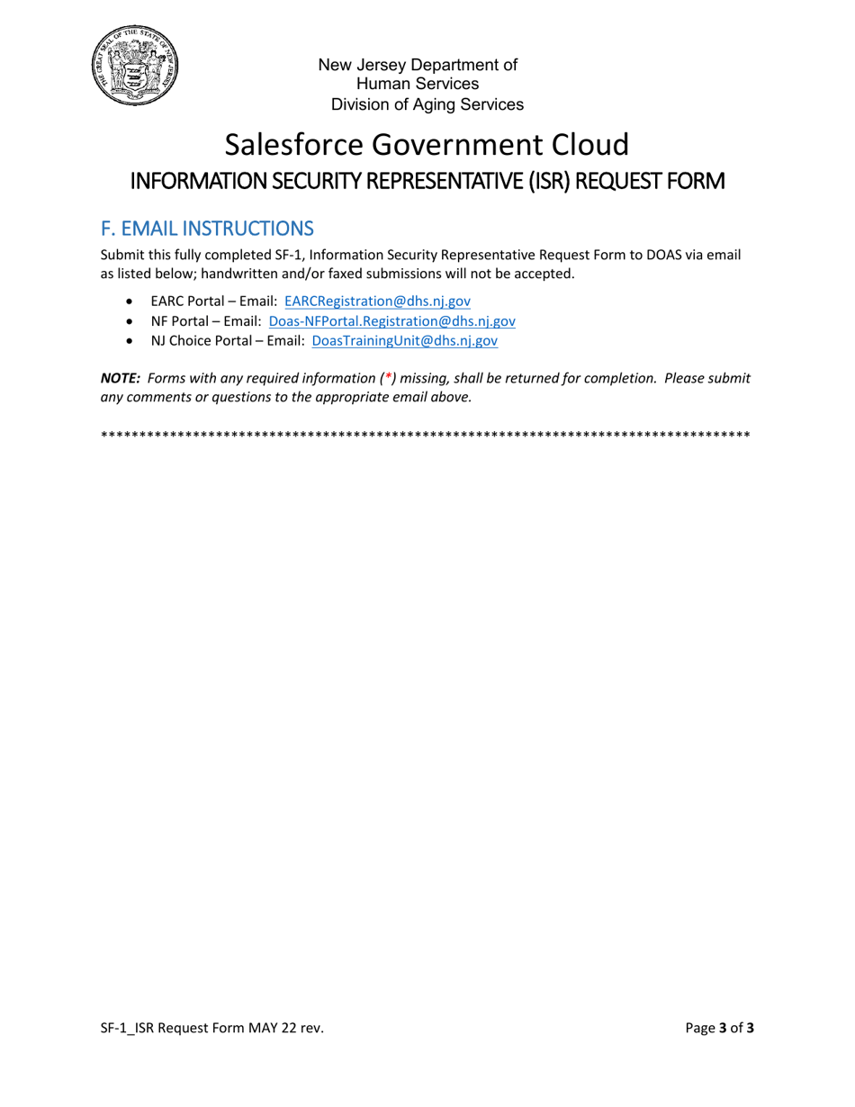 Form SF-1 Information Security Representative (Isr) Request Form - Salesforce Government Cloud - New Jersey, Page 3