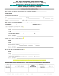 Document preview: Mental Health Fee-For-Service (Mh Ffs) Contract Non-hospital Based Provider Agency Administrative Information Form - New Jersey