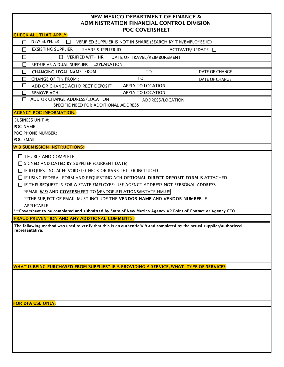 Poc Coversheet - New Mexico, Page 1
