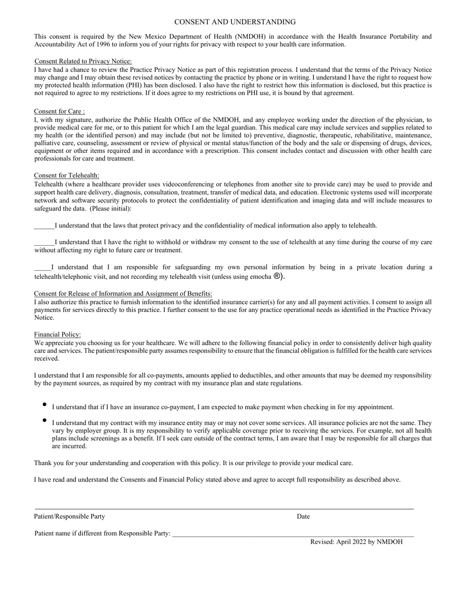 Assignment of Benefits and Consent Form - New Mexico (English / Spanish), Page 1