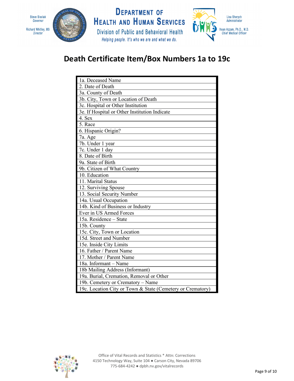 Application for a Correction of a Record - Nevada, Page 9