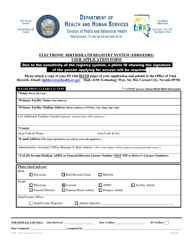 Electronic Birth/Death Registry System (Ebrs/Edrs) User Application Form - Nevada