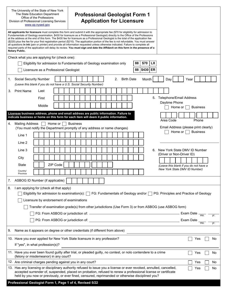 Professional Geologist Form 1 - Fill Out, Sign Online and Download ...