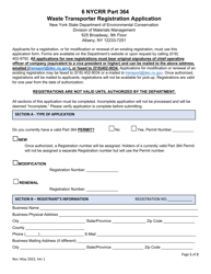 Document preview: 6 Nycrr Part 364 Waste Transporter Registration Application - New York