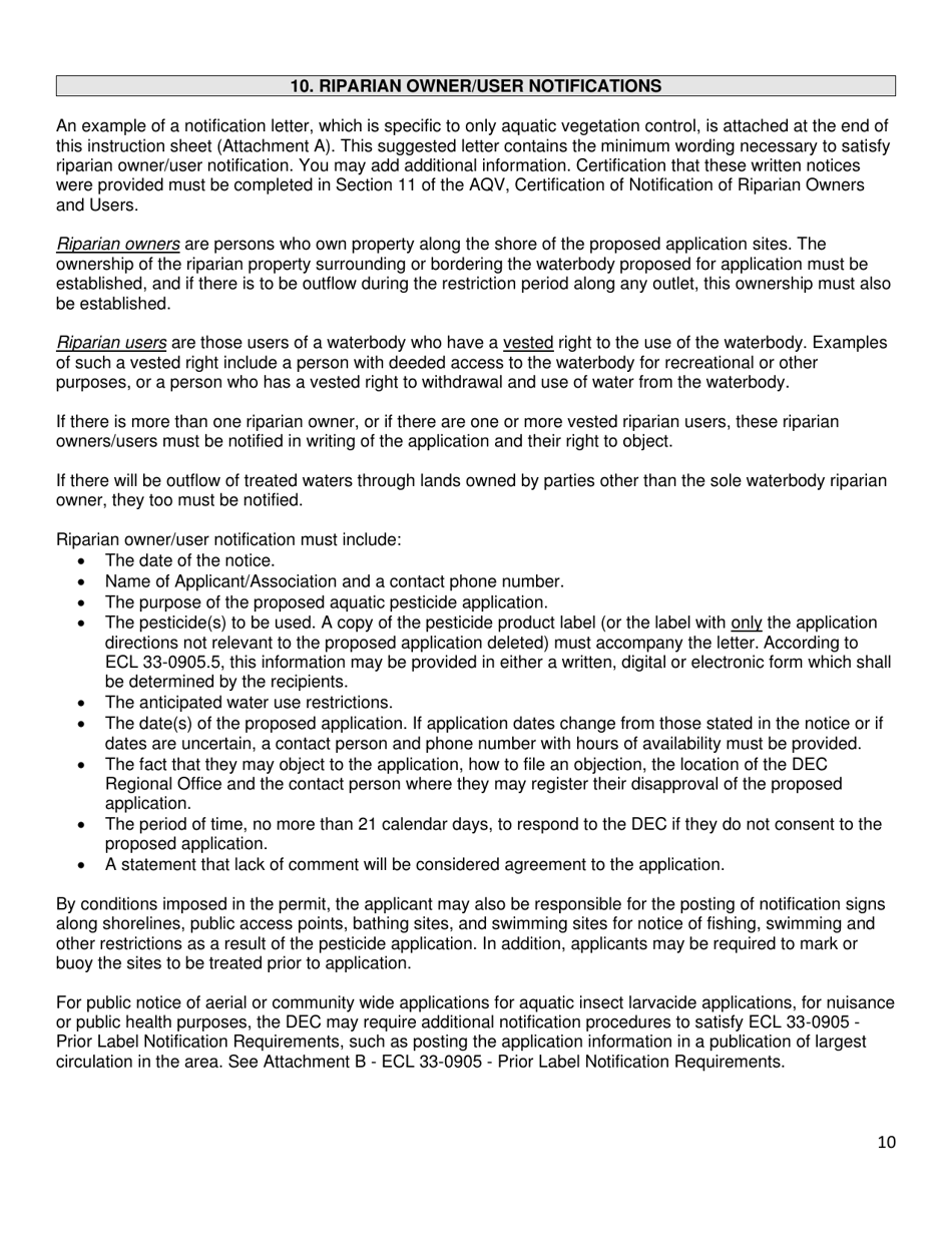 Application for a Permit to Use a Pesticide for the Control of an Aquatic Pest - Title 6 Nycrr Part 327 / 328 / 329 - New York, Page 10