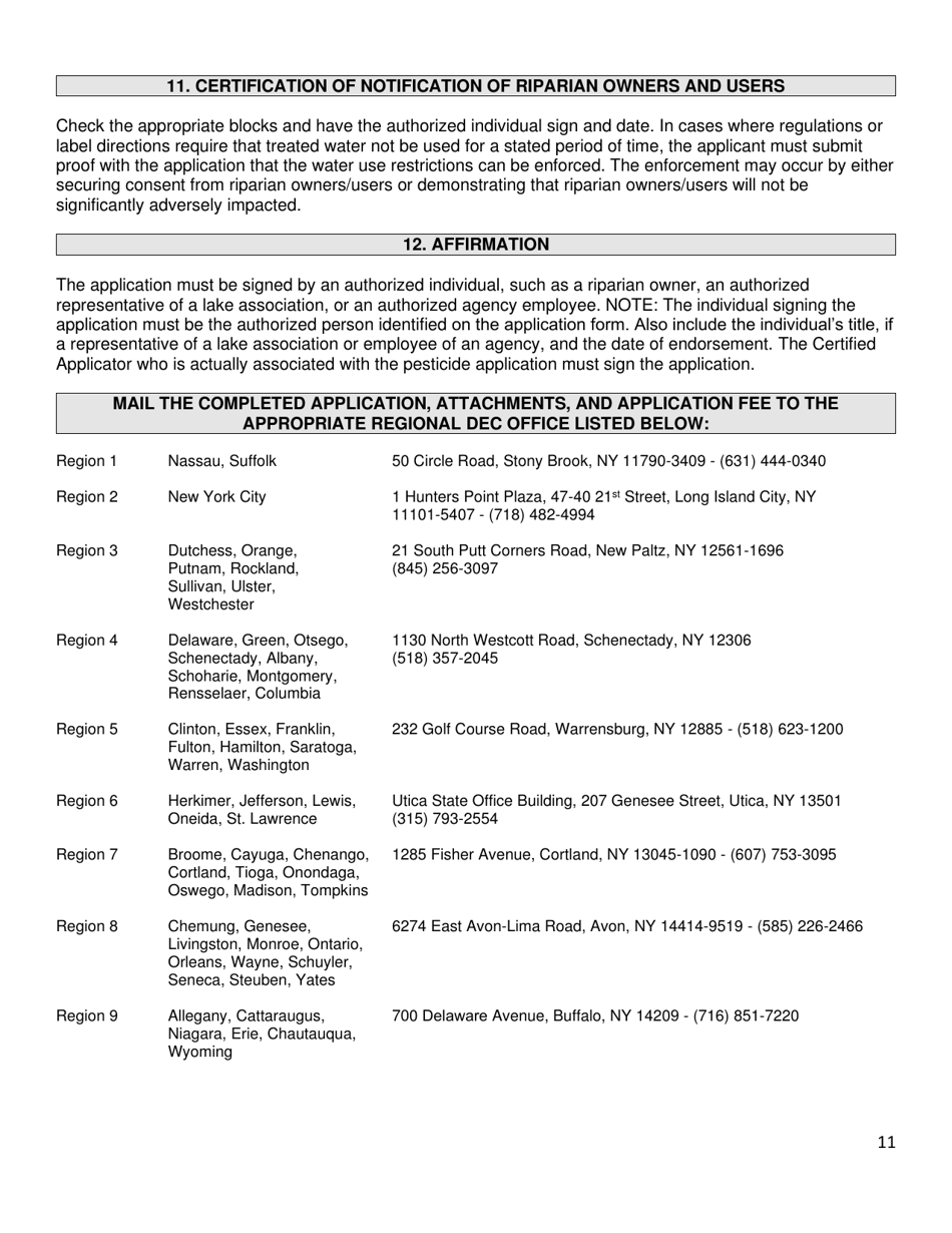 Application for a Permit to Use a Pesticide for the Control of an Aquatic Pest - Title 6 Nycrr Part 327 / 328 / 329 - New York, Page 11