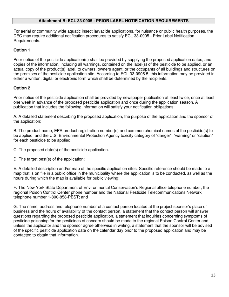 Application for a Permit to Use a Pesticide for the Control of an Aquatic Pest - Title 6 Nycrr Part 327 / 328 / 329 - New York, Page 13