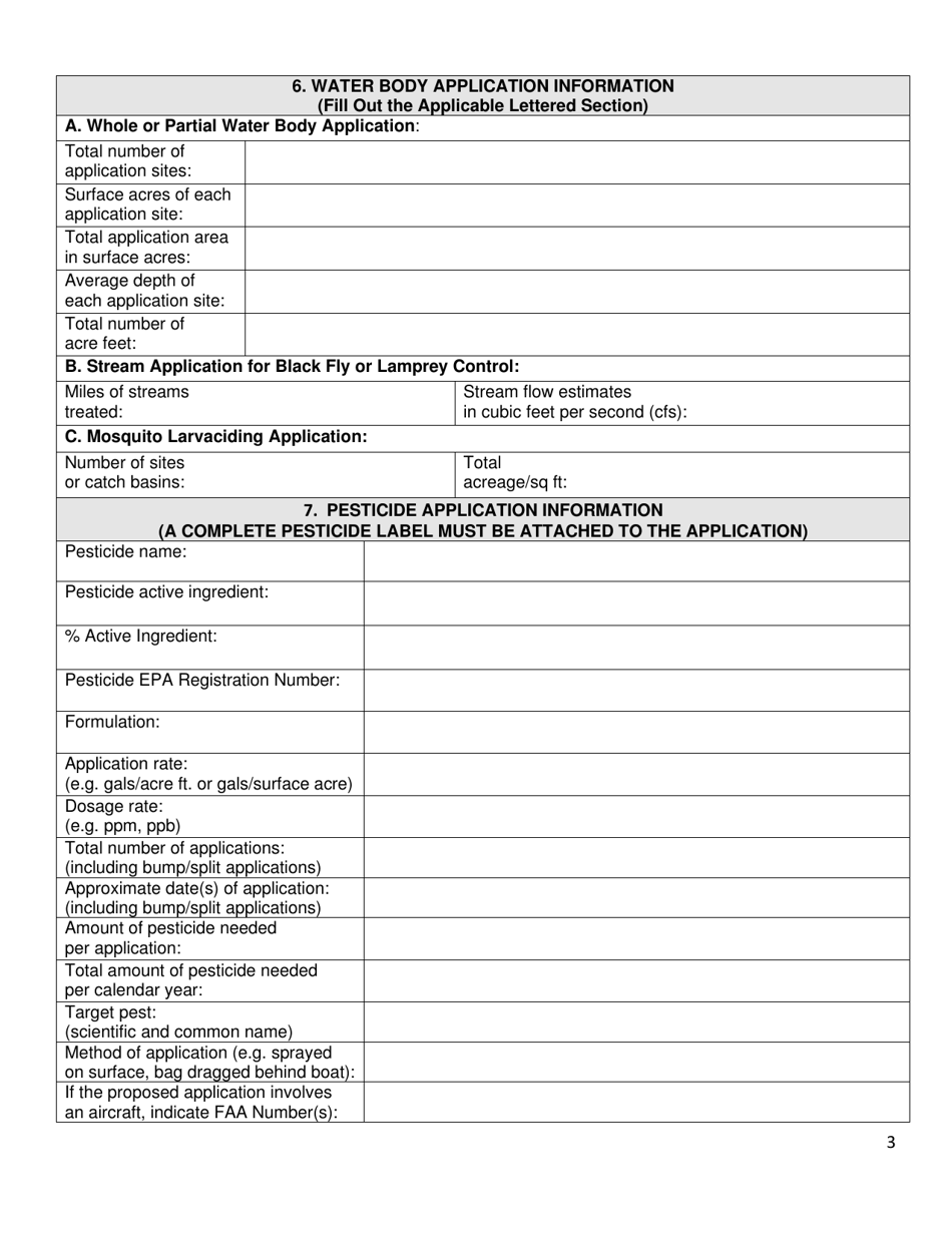 Application for a Permit to Use a Pesticide for the Control of an Aquatic Pest - Title 6 Nycrr Part 327 / 328 / 329 - New York, Page 3