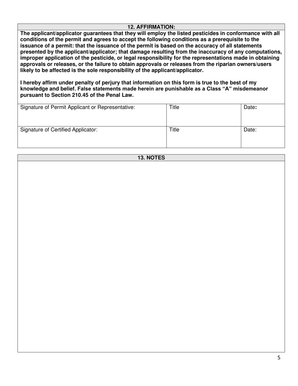 Application for a Permit to Use a Pesticide for the Control of an Aquatic Pest - Title 6 Nycrr Part 327 / 328 / 329 - New York, Page 5