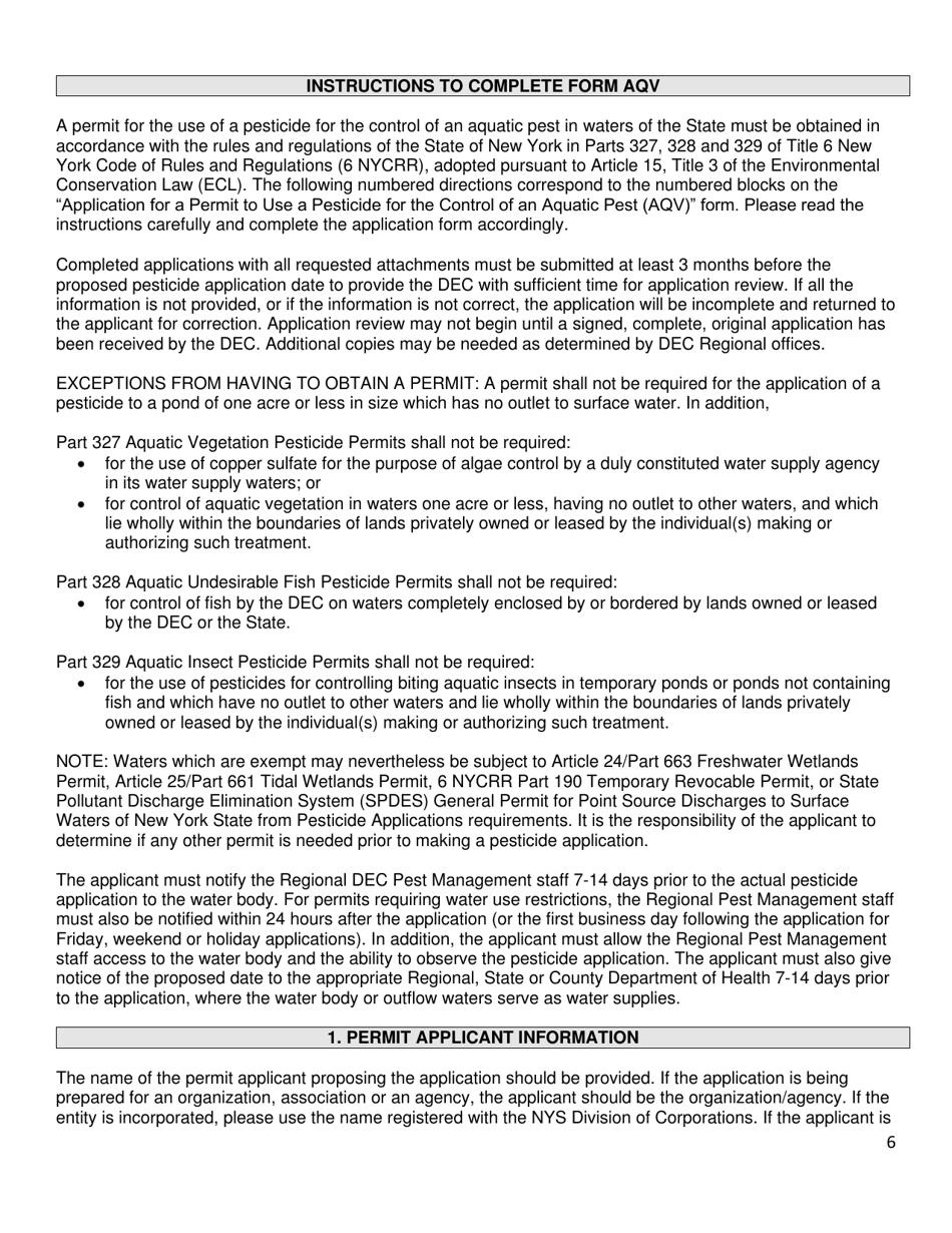 Application for a Permit to Use a Pesticide for the Control of an Aquatic Pest - Title 6 Nycrr Part 327 / 328 / 329 - New York, Page 6