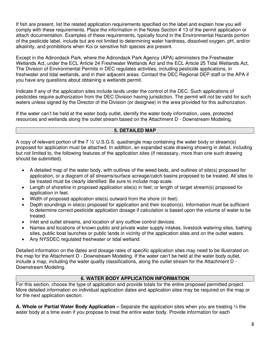 Application for a Permit to Use a Pesticide for the Control of an Aquatic Pest - Title 6 Nycrr Part 327 / 328 / 329 - New York, Page 8