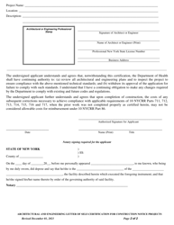 Architect&#039;s or Engineer&#039;s Letter of Self-certification for Use With a Construction Notice - New York, Page 2