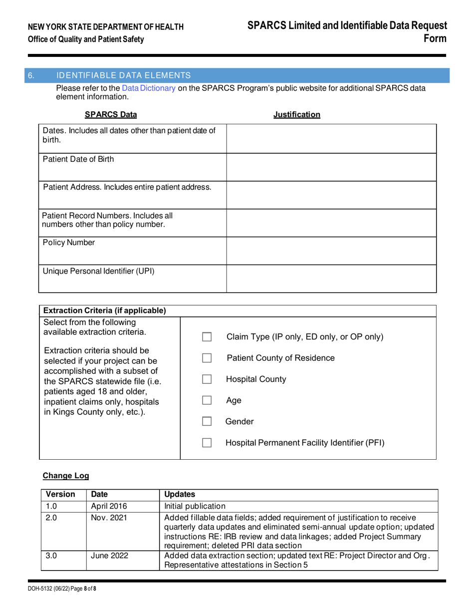 Form DOH-5132 Sparcs Limited and Identifiable Data Request Form - New York, Page 8