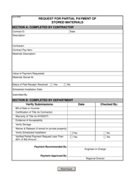 Document preview: Request for Partial Payment of Stored Materials - New York