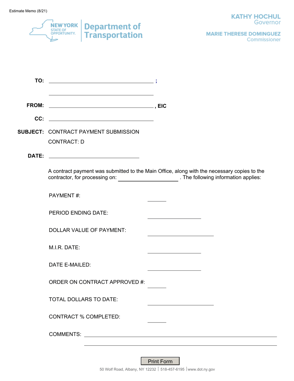 Contract Payment Memo - New York, Page 1