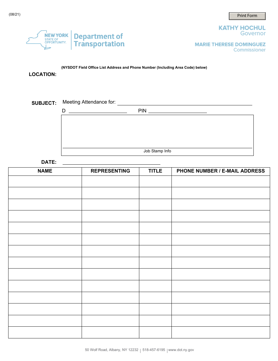 Form CONR539 Meeting Attendance Sheet - New York, Page 1