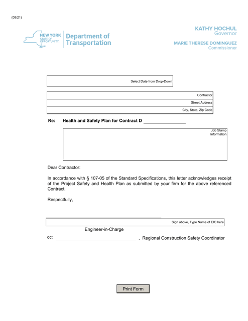 Health & Safety Letter Approving Contractors Health & Safety Plan - New York Download Pdf