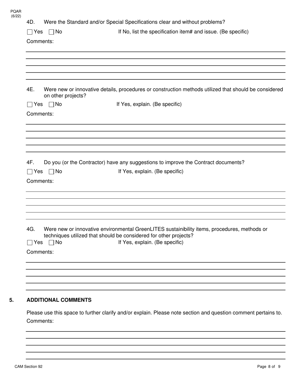 Form PQAR Project Quality Assurance Report - New York, Page 8