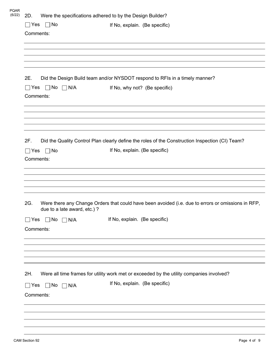 Form PQAR DB Project Quality Assurance Report Design Build - New York, Page 4