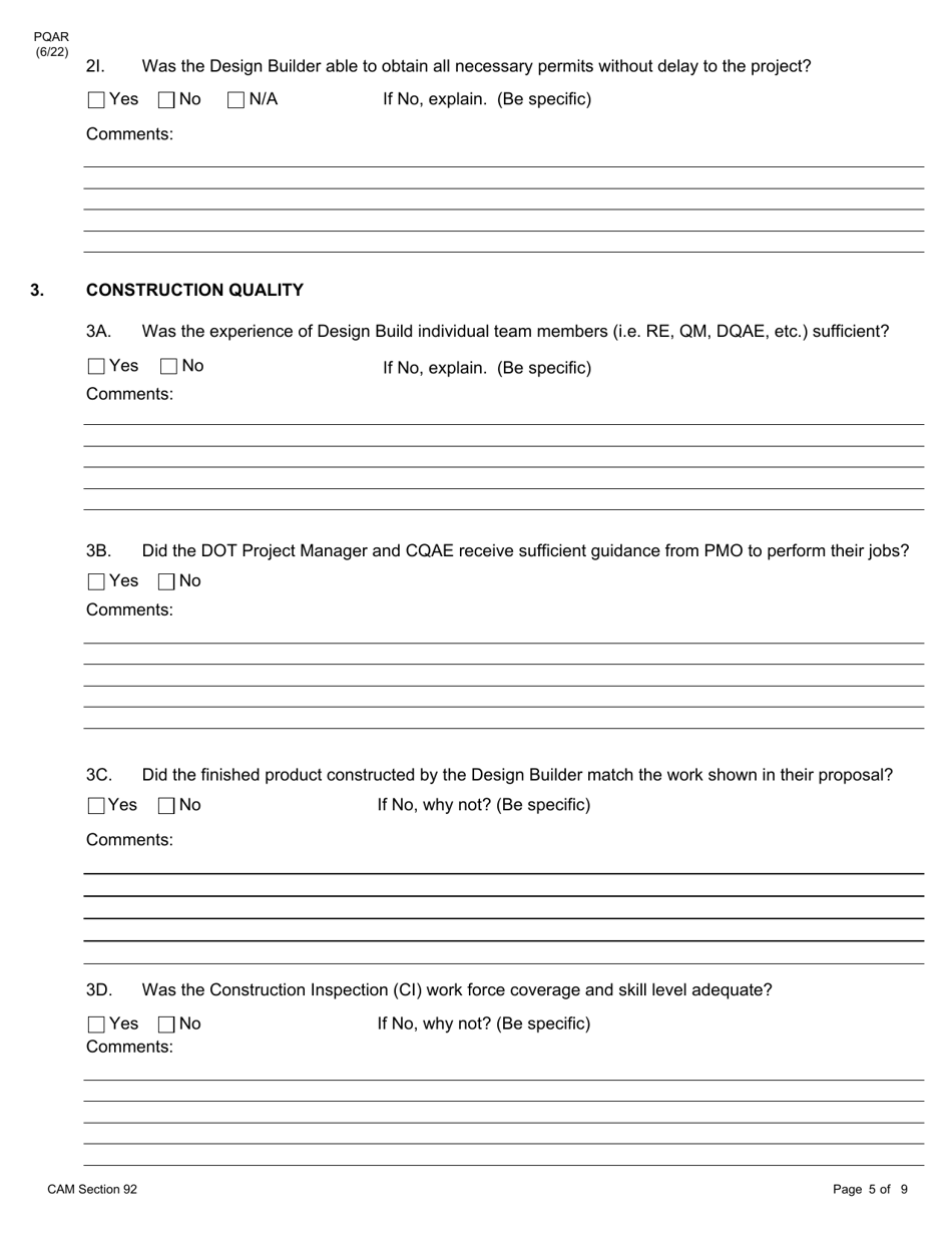 Form PQAR DB Project Quality Assurance Report Design Build - New York, Page 5