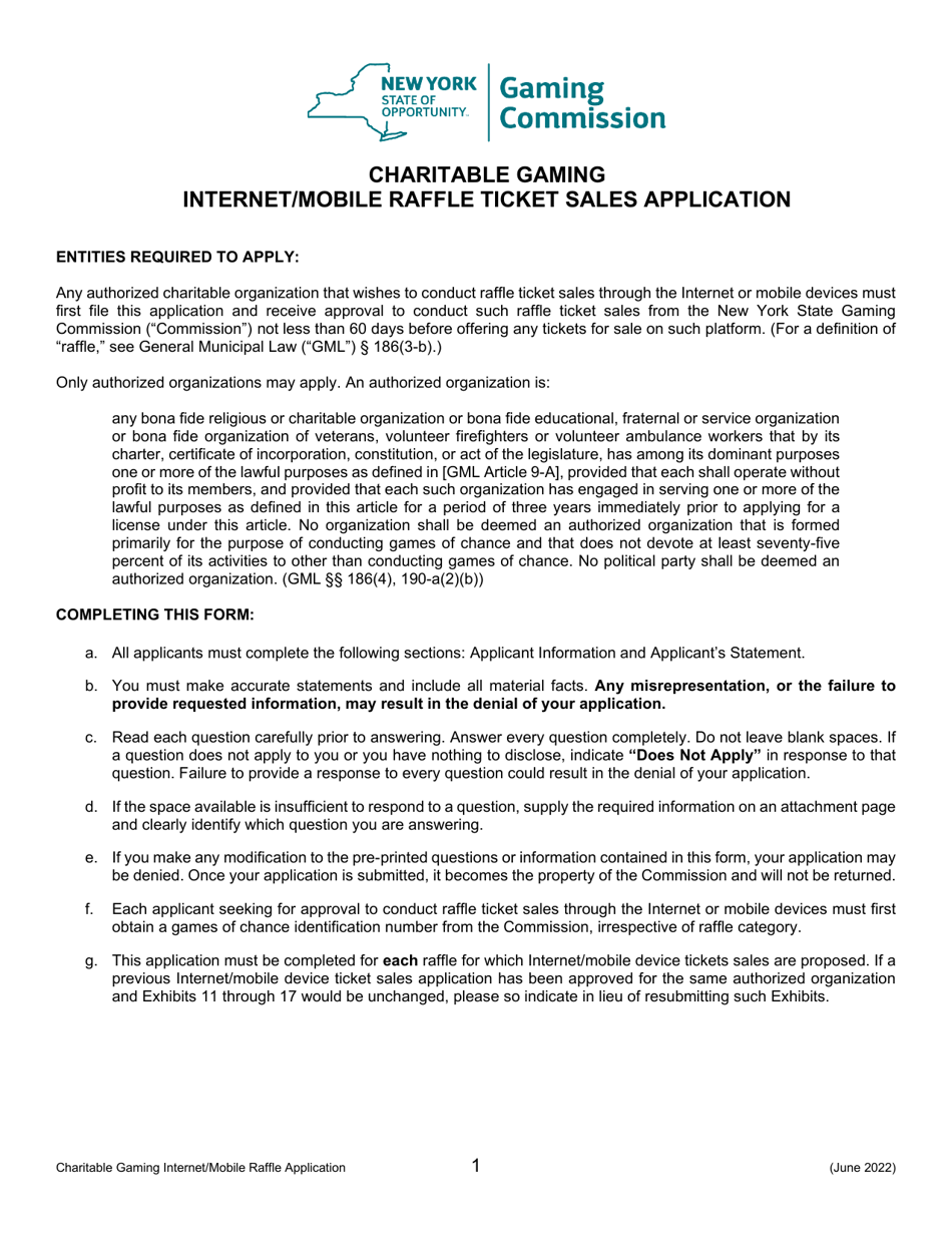 Charitable Gaming Internet / Mobile Raffle Ticket Sales Application - New York, Page 1