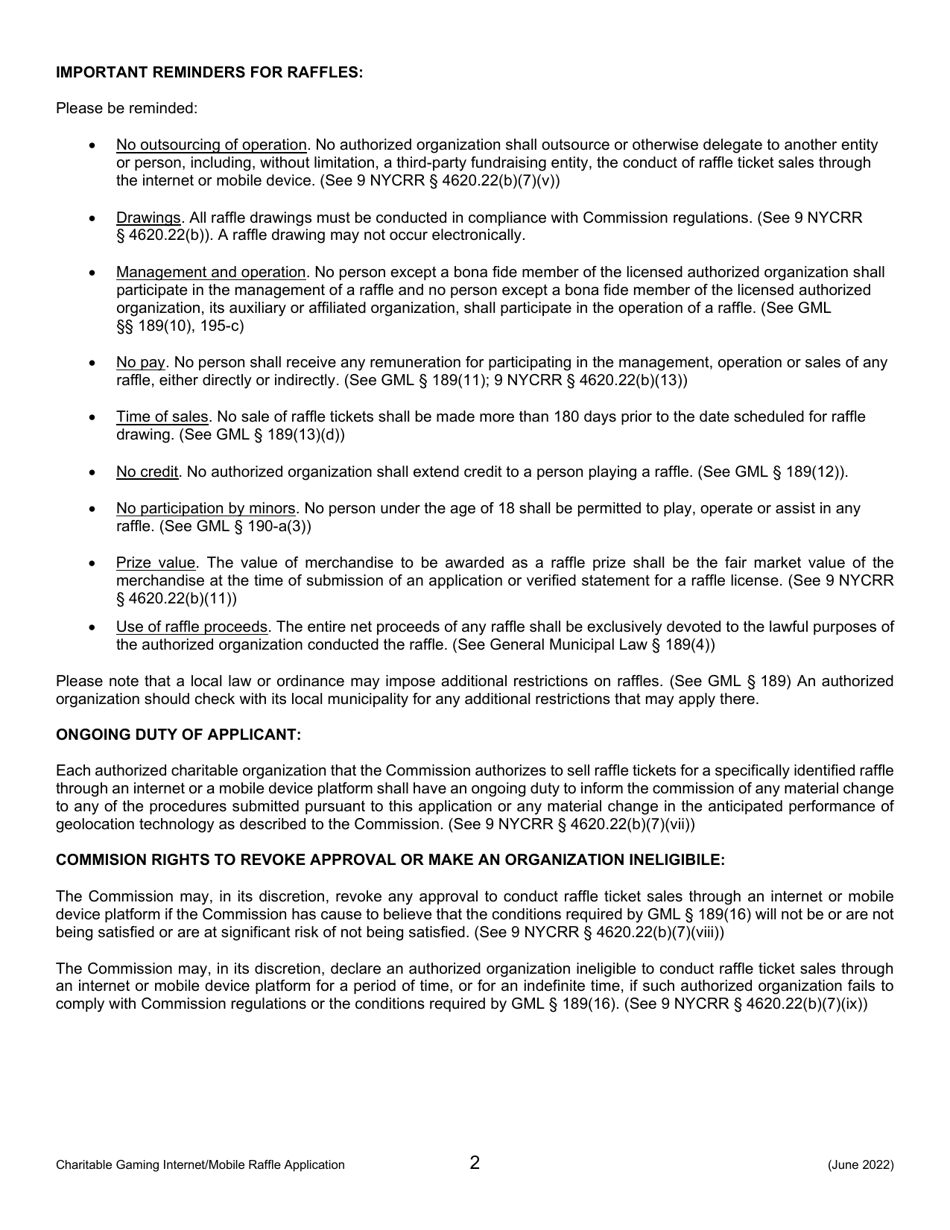 Charitable Gaming Internet / Mobile Raffle Ticket Sales Application - New York, Page 2