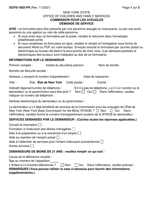 Form OCFS-1002-FR Application for Service - Commission for the Blind - New York (French)