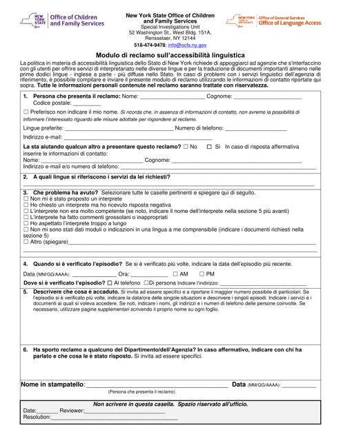 Form LA-1-IT Language Access Complaint Form - New York (Italian)