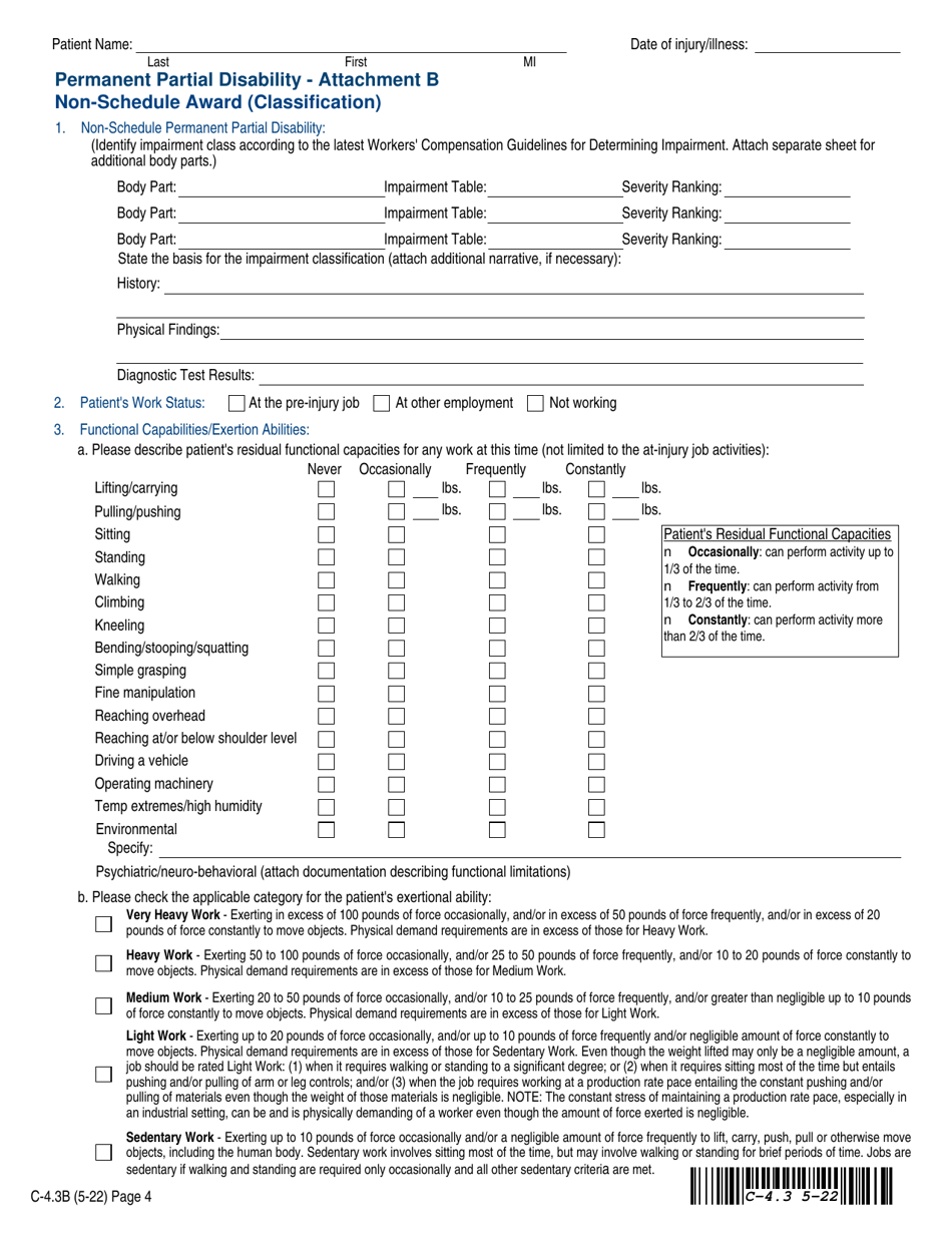 Form C-4.3 Doctors Report of Mmi / Permanent Partial Impairment - New York, Page 4