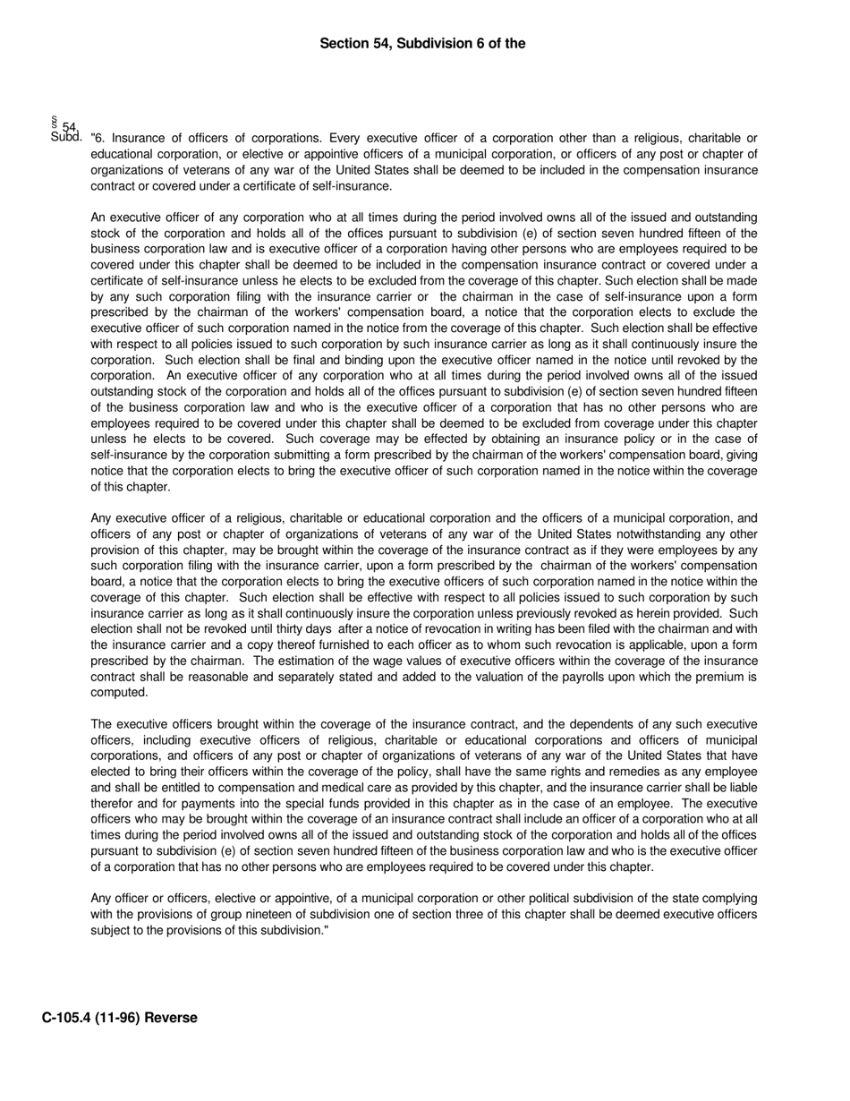 Form C-105.4 Revocation of Election of an Incorporated Religious, Charitable, Educational, or U.S. War Veterans Organization to Bring Executive Officers Under the Coverage of the New York Workers Compensation Law - New York, Page 2