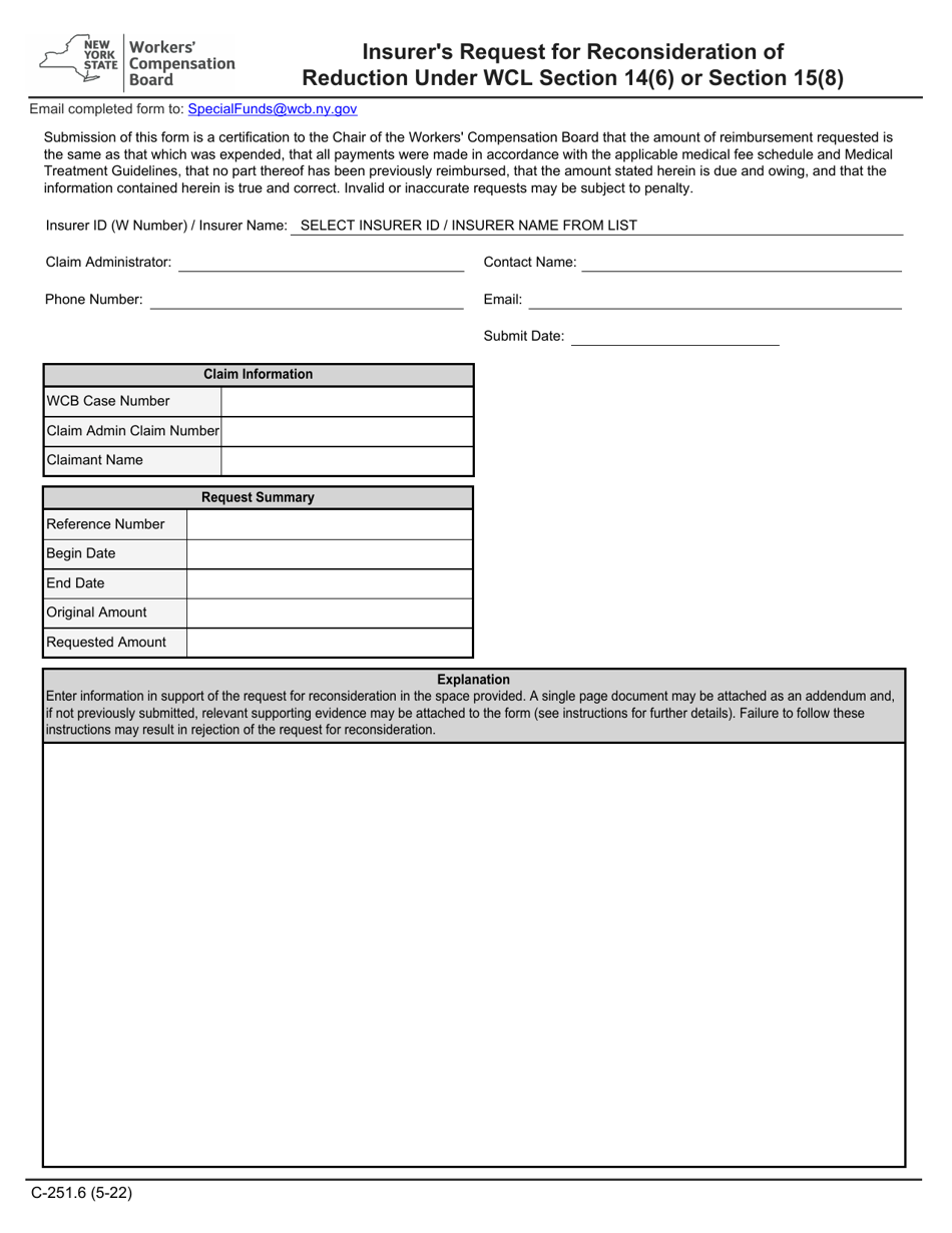 Form C251.6 Download Fillable PDF or Fill Online Insurer's Request for