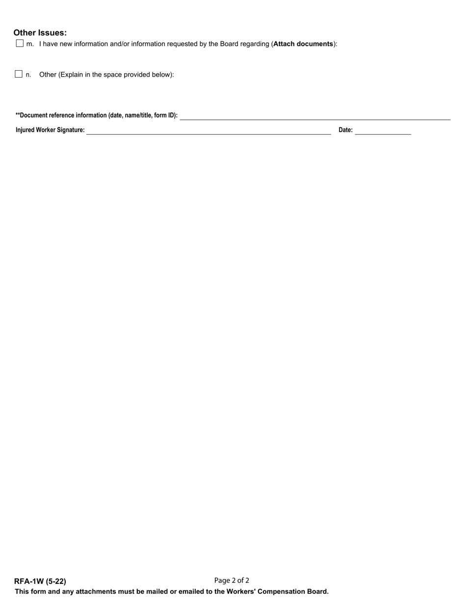 Form RFA-1W Request for Assistance by Injured Worker - New York, Page 2